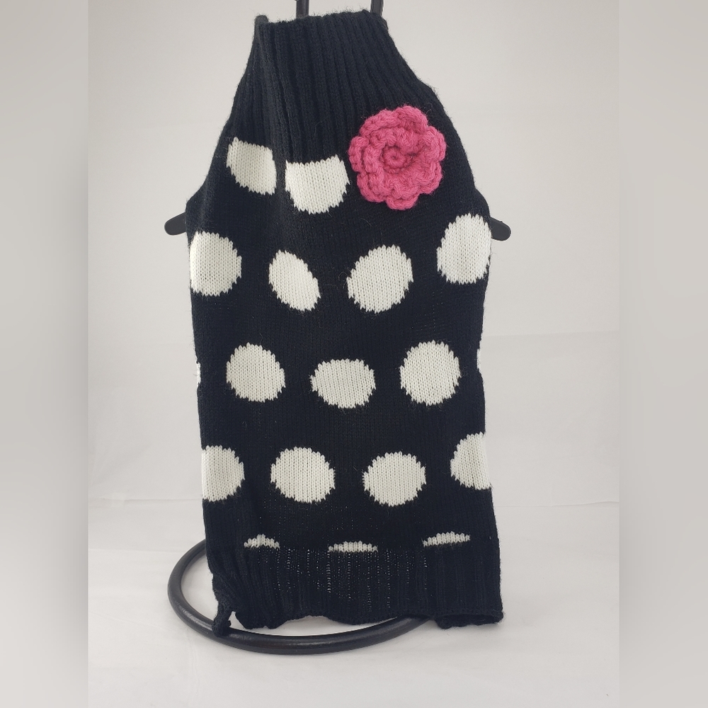 Dog Sweater Black & White Polka Dot by Smoochie Pooch Size S